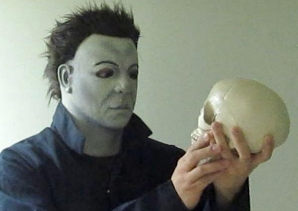 michael myers costume with hamlet yorick skull
